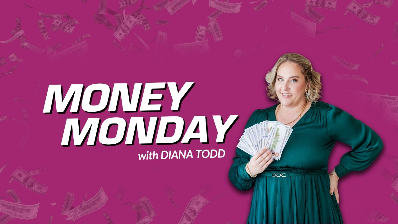 Money Monday with Diana Todd: Diana holding money bills in a fan-like arrangement, wearing a green dress.